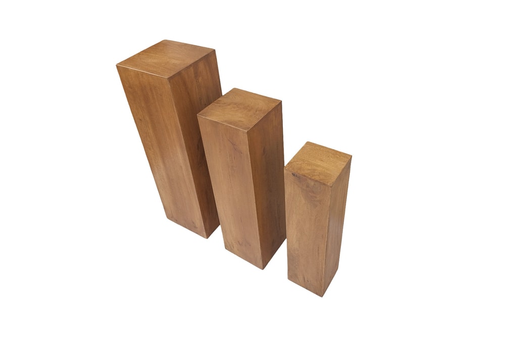 Design Deko Säule 3er Set MAKASSAR 80cm braun honey finish Mangoholz Handarbeit