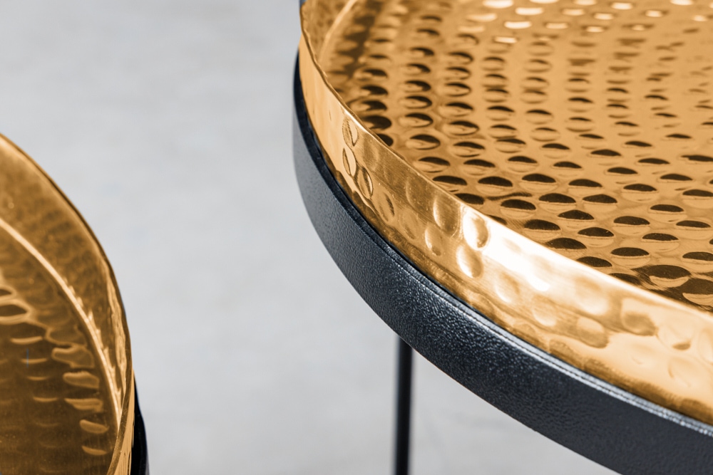 Design 2er Set Beistelltisch ELEMENTS 55cm gold handmade rund