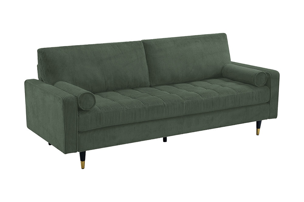 3er Sofa COZY VELVET 220cm grün Cord schwarze Füße mit goldener Kappe