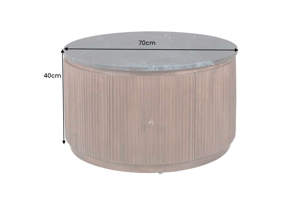 Runder Couchtisch COFFEE TABLE GATSBY 70cm braun schwarz Mangoholz Marmor Schublade