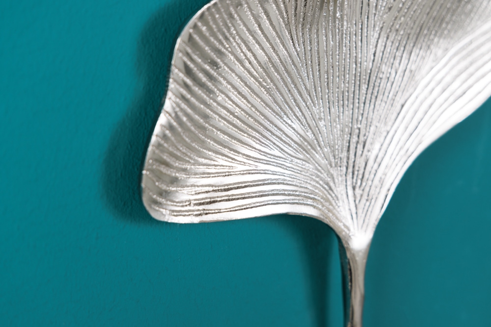 Dekoratives Kleiderhaken 3er Set GINKGO 30cm silber handmade Metall