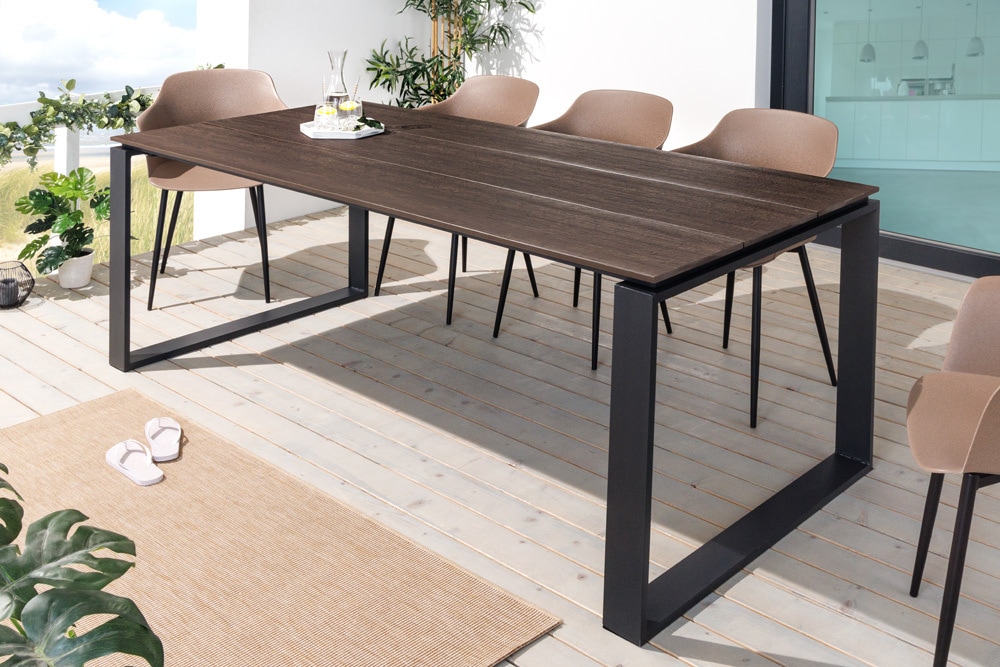 Wetterfester Gartentisch FLOATING 210cm braun schwarz Aluminium Outdoor Esstisch modern