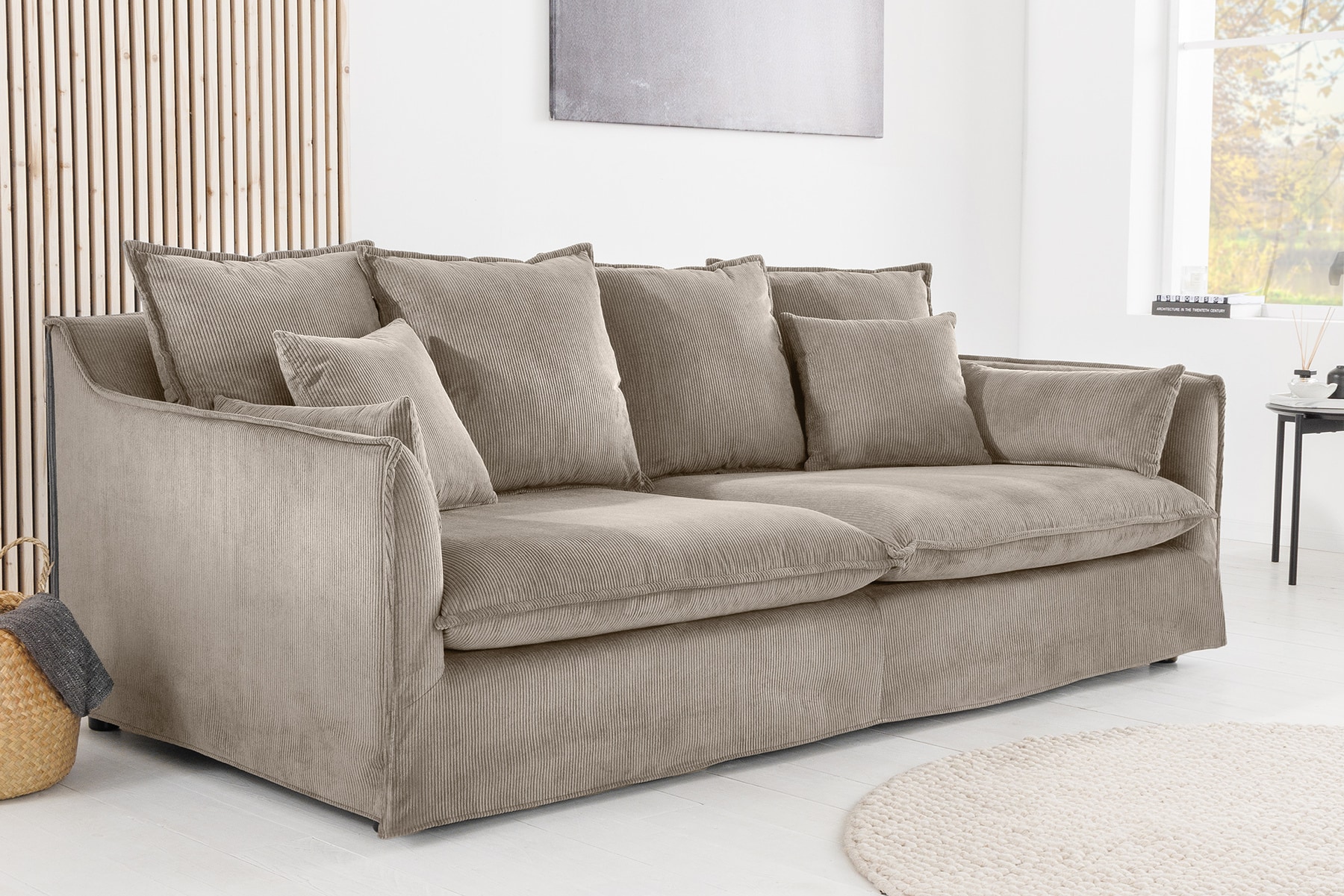 Großes 3-Sitzer Sofa HEAVEN 200cm greige Cord Federkern Hussensofa