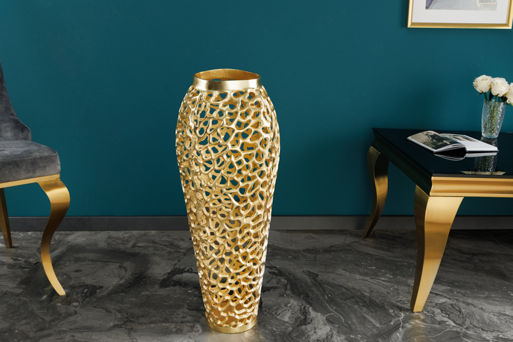 Filigrane Design Vase ABSTRACT LEAF gold 65cm Handarbeit