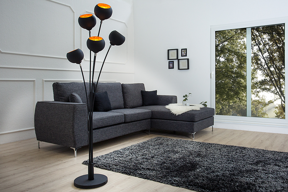 Elegante Design Stehlampe MAGMA 170cm schwarz gold Stehleuchte