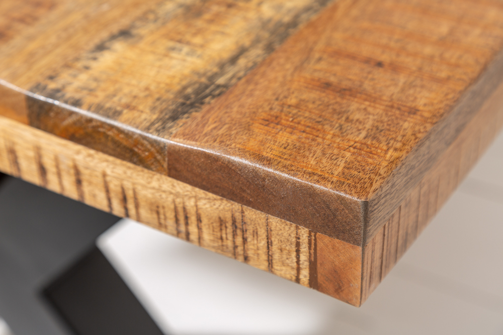 Massiver Esstisch IRON CRAFT 240cm natur Mangoholz Industrial Design X-Gestell schwarz Metall
