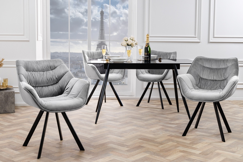Design Stuhl THE DUTCH COMFORT grau Samt Retro Stil mit Armlehnen