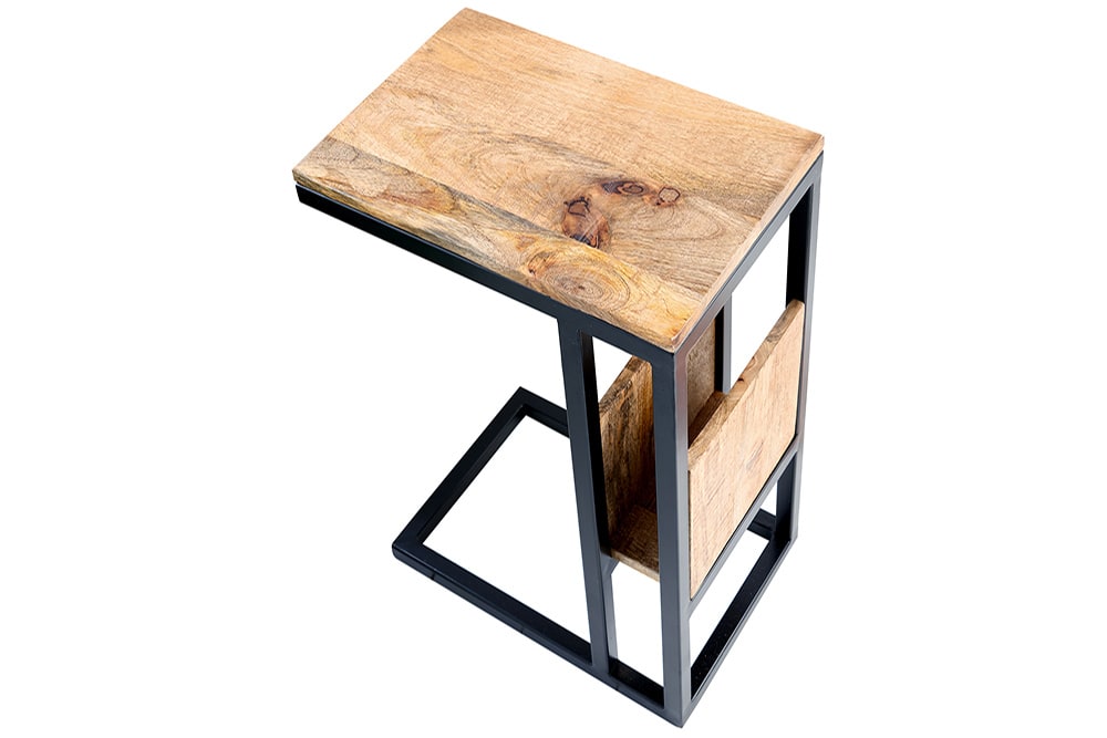 Moderner Laptoptisch CONCIERGE 60cm natur Mangoholz Beistelltisch mit Stauraum Metallgestell