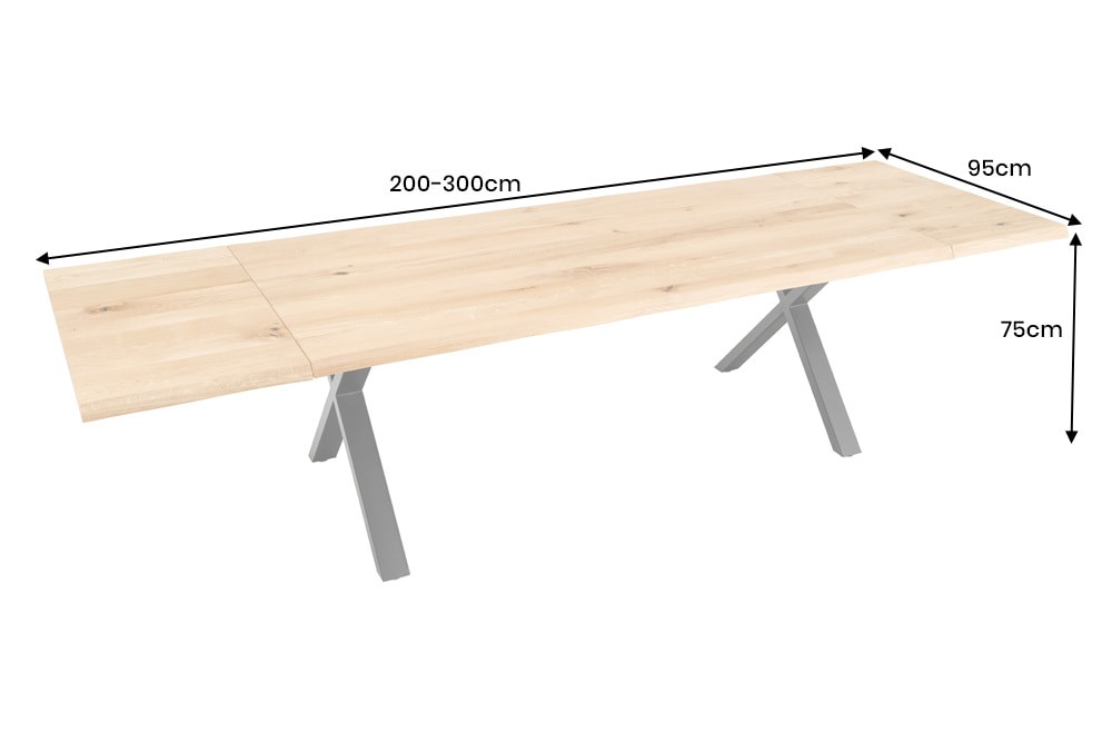 Verlängerbarer Esstisch WILD OAK 200-300cm natur Eichenholz X-Gestell Baumkante