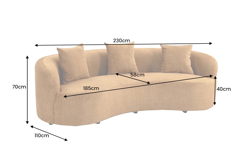 Organisches Sofa ATELIER 230cm senfgelb Samt 3-Sitzer Couch inkl. Kissen