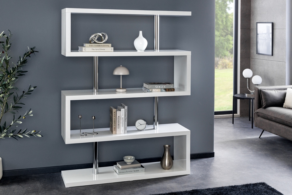 Design Regal SNAKE 165cm weiß Bücherregal Hochglanz mit fünf Böden
