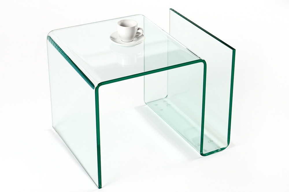 Extravaganter Glas Couchtisch FANTOME 50cm Beistelltisch mit Ablage für Magazine transparent