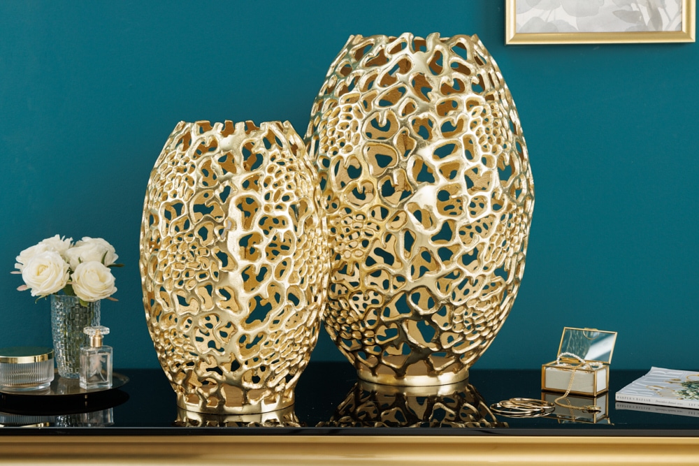 Filigrane Design Vase ABSTRACT LEAF gold 40cm Handarbeit