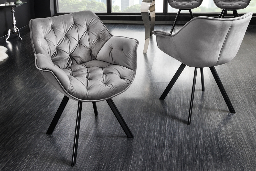 Drehbarer Stuhl THE DUTCH COMFORT Samt grau mit Armlehnen Modern Design