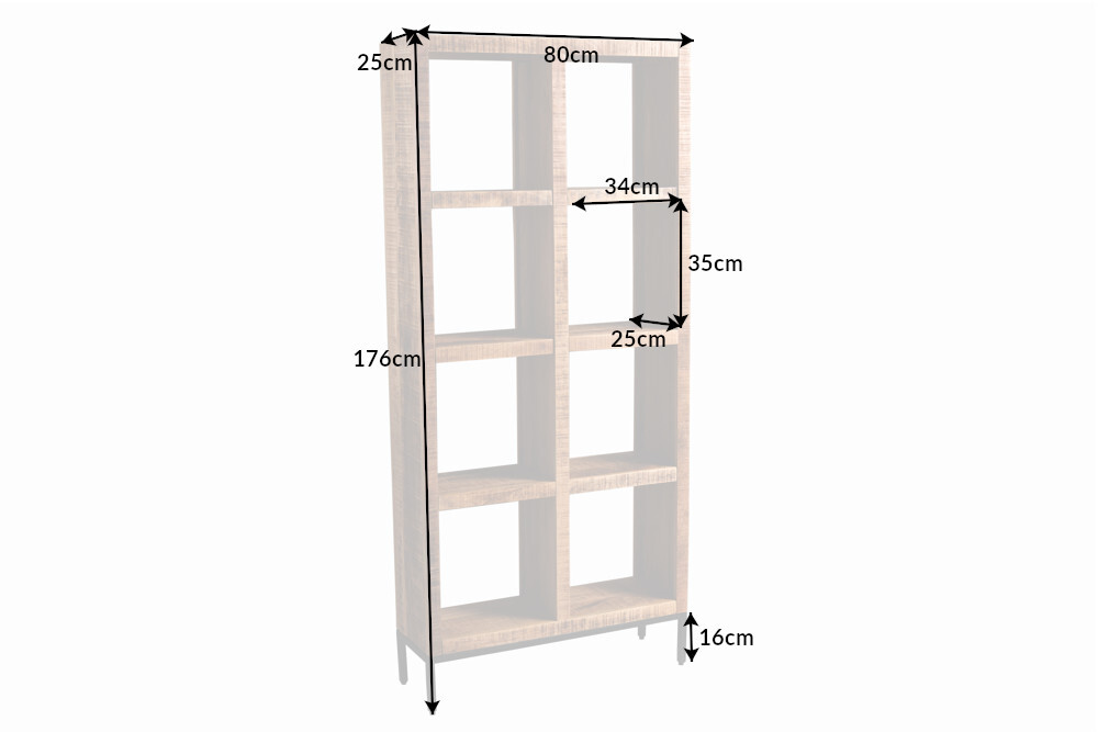 Massives Regal IRON CRAFT 176cm Mangoholz Bücherregal acht Fächer Industrial Design