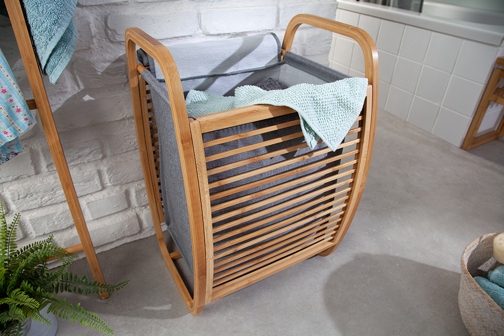 Design Wäschekorb LAGOON SPA 60cm grau Bambusholz Wäschesammler Badmöbel