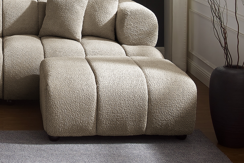 Moderner Hocker ADLON 100cm champagner greige Bouclé Federkern Fußhocker Sitzhocker Moderner Hocker ADLON 100cm champagner greige Bouclé Federkern Fußhocker Sitzhocker