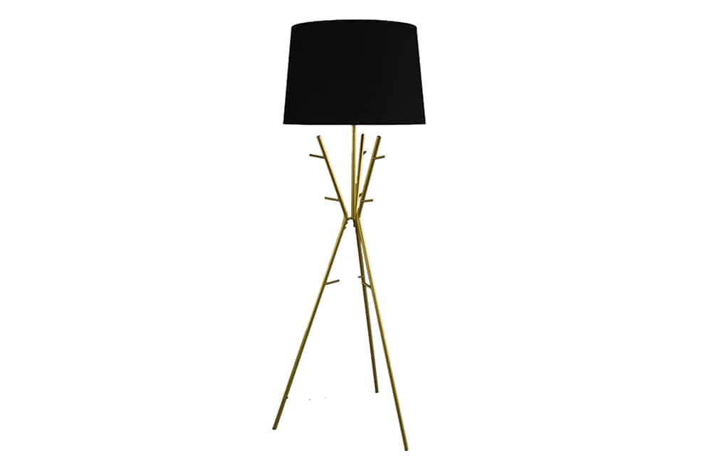 Vielseitige Stehlampe WARDROBE 175cm gold schwarz Garderobe mit Stoffschirm Metall