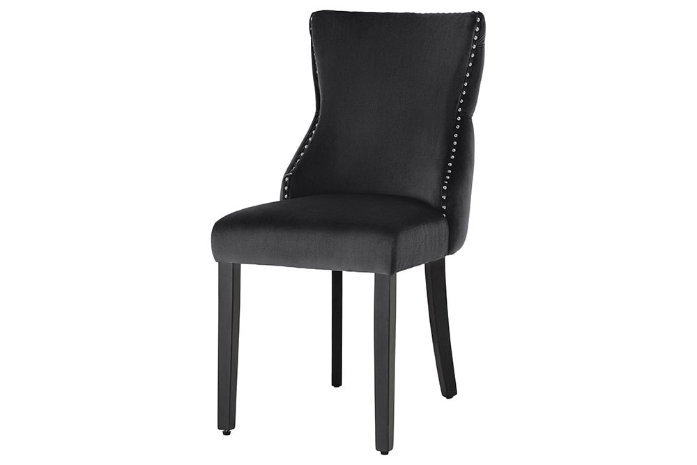 Chesterfield Stuhl CASTLE DELUXE schwarz Samt mit Löwenkopf Nieten
