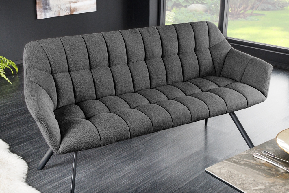 Esszimmer Sitzbank PAPILLON 165cm anthrazit Flachgewebe mit Lehnen schwarzes Metallgestell