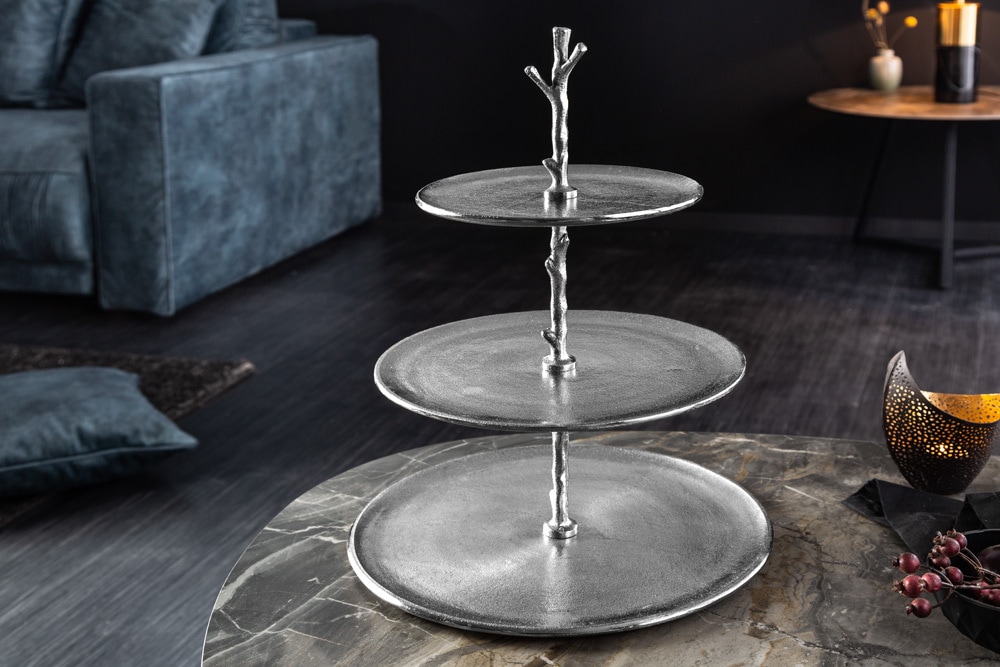 Design Etagere ABSTRACT 50cm silber mit drei Etagen