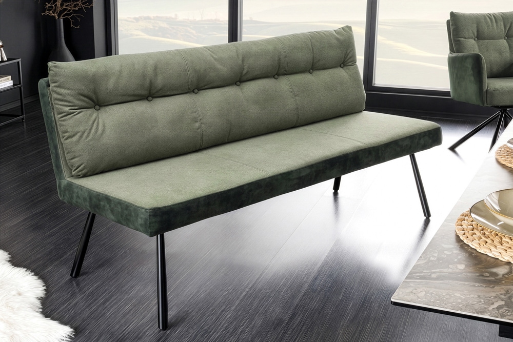Gepolsterte Sitzbank BIG GEORGE 160cm grün Samt Strukturstoff Taschenfederkern schwarz