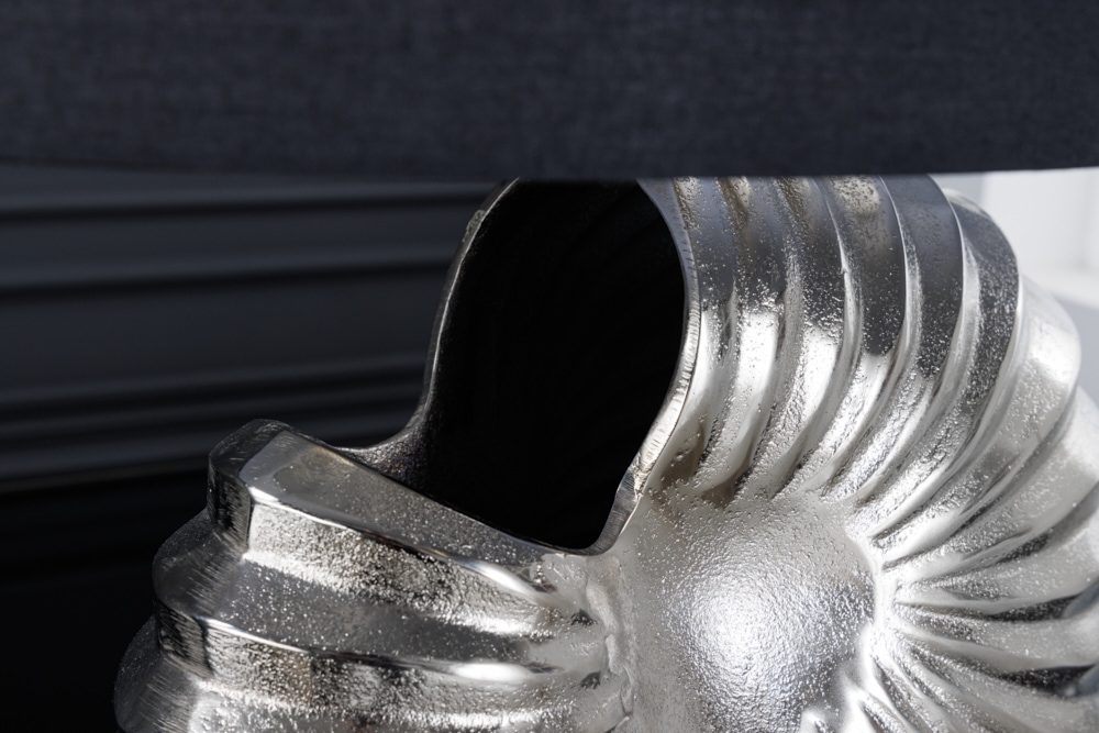 Design Tischlampe SHELL 60cm silber schwarz Metall Stoffschirm maritim