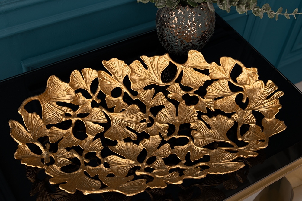 Dekorative Schale GINKGO LEAFS 40cm gold handmade Metall