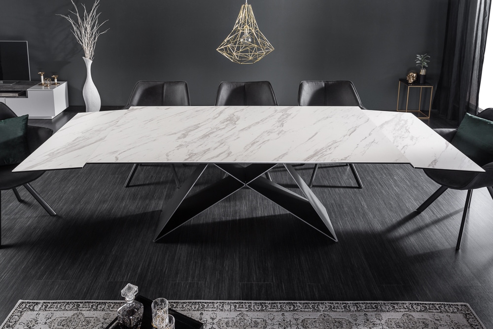 Ausziehbarer Esstisch PROMETHEUS 180-220-260cm weiß Marmor Keramik made in Italy