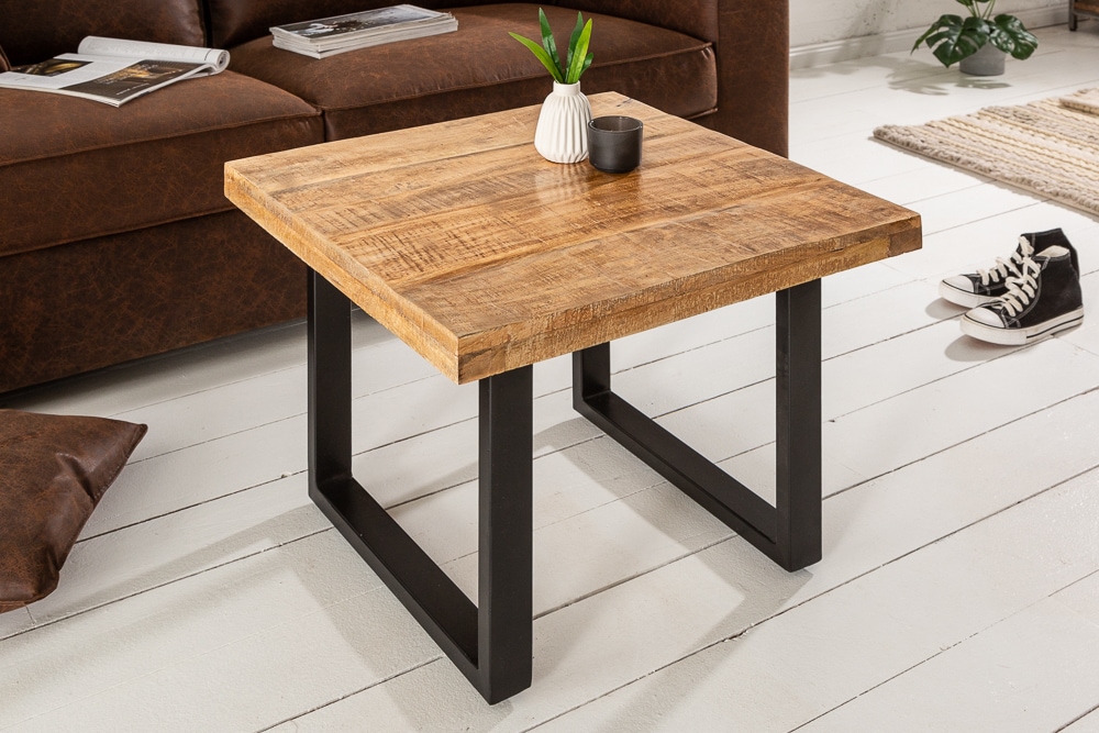 Massiver Couchtisch IRON CRAFT 60cm Mangoholz Industrial Design
