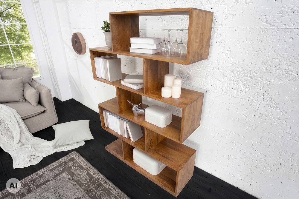 Massives Regal MAKASSAR XL 150cm braun Mangoholz honey finish Bücherregal