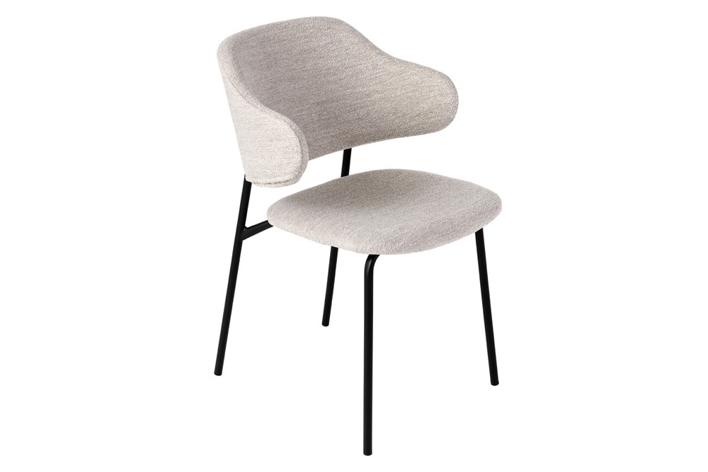 Design Stuhl VOGUE greige Bouclé schwarze Metallbeine