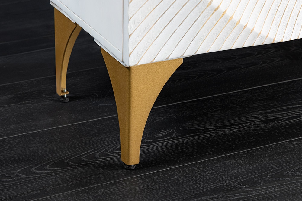 Massives Highboard GOLDEN SUNSET 120cm weiß gold Mangoholz mit 3D Schnitzereien