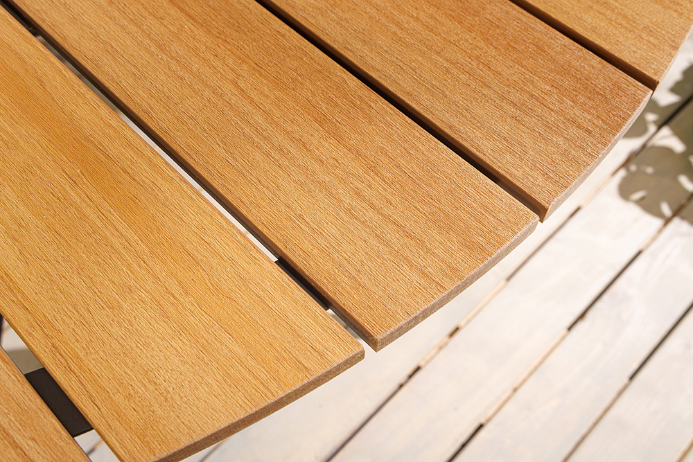 Runder Gartentisch DESIGNO 120cm natur Holz-Design greige Metall In- und Outdoor