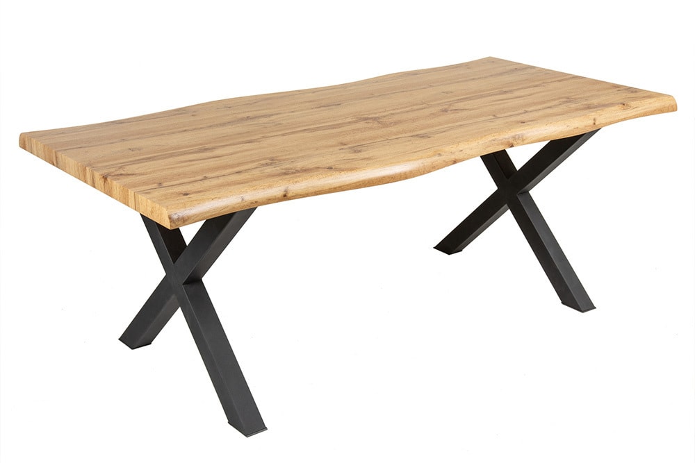 Industrial Esstisch WILD 160cm braun Wildeiche-Design Baumkante schwarz X-Gestell Industrial Esstisch WILD 160cm braun Wildeiche-Design Baumkante schwarz X-Gestell