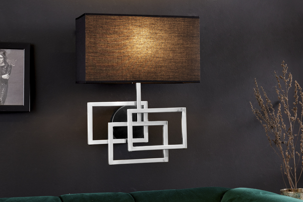 Moderne Wandleuchte ATLANTIS 44cm silber Stoffschirm schwarz Lampe