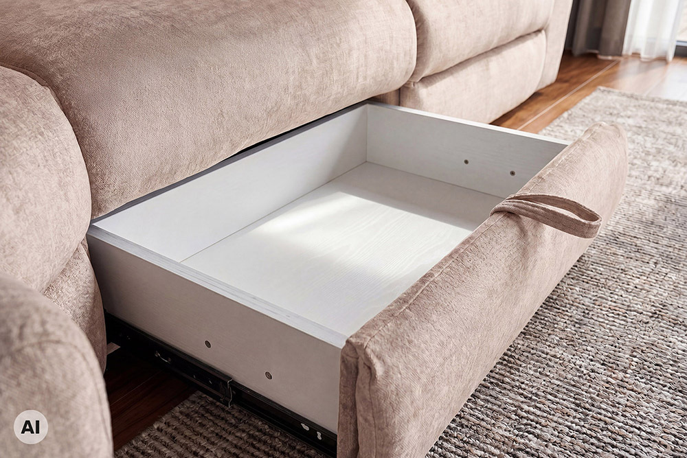 Multifunktionales Ecksofa PRIME 300cm beige Vogue Seiden Samtstoff Relaxfunktion