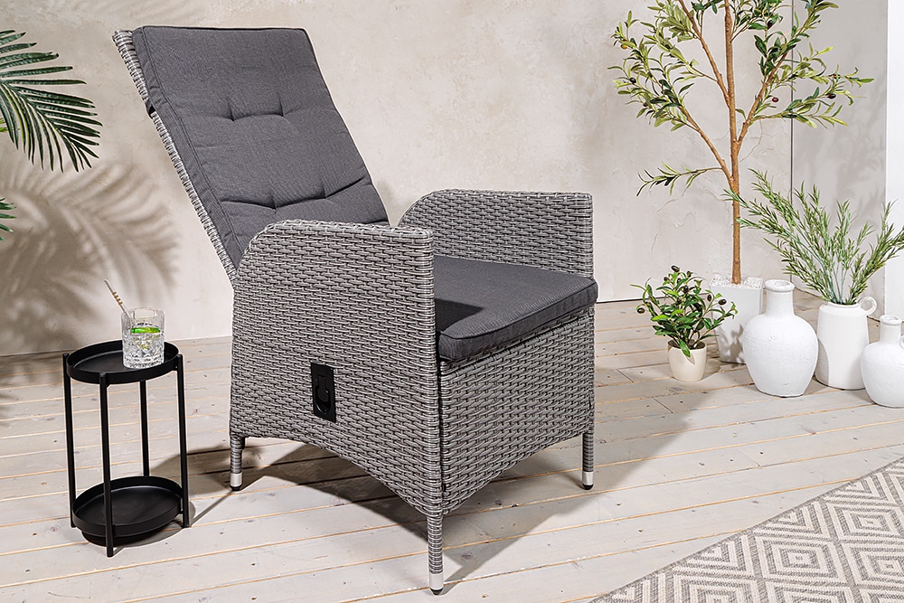 Outdoor Gartenstuhl SYLT grau Polyrattan Hochlehner mit Armlehne verstellbar wetterfest