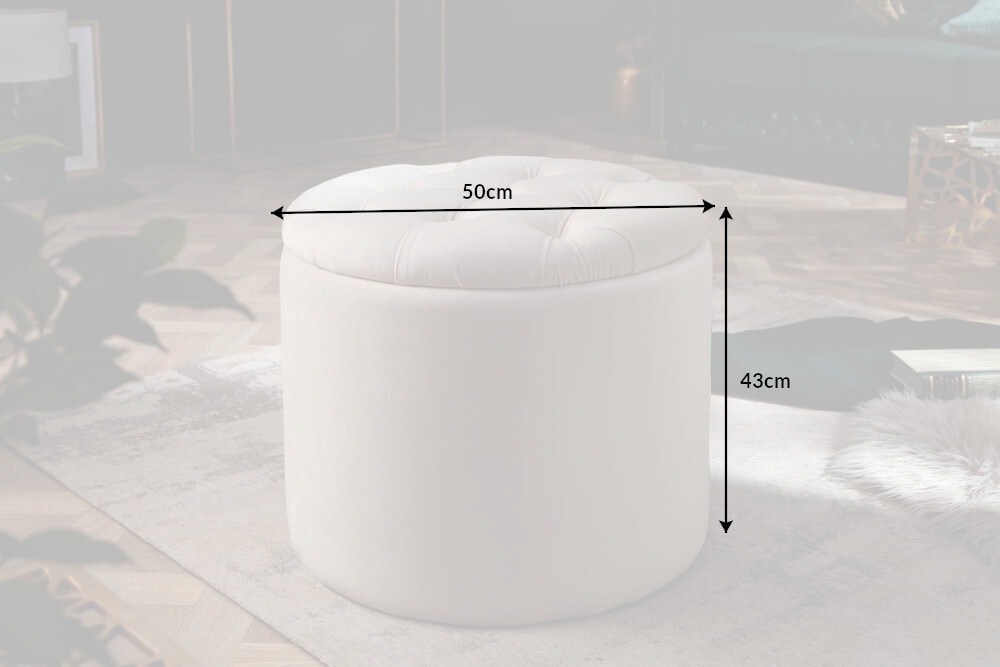 Eleganter Hocker MODERN BAROCK 50cm champagner beige Samt Aufbewahrungkorb