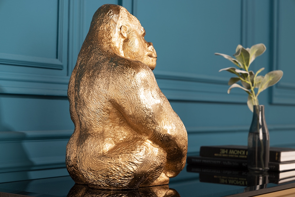 Dekorative Gorillafigur KONG 40cm gold handmade Metall Skulptur
