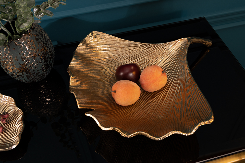 Dekorative Schale GINKGO 45cm gold handmade Metall