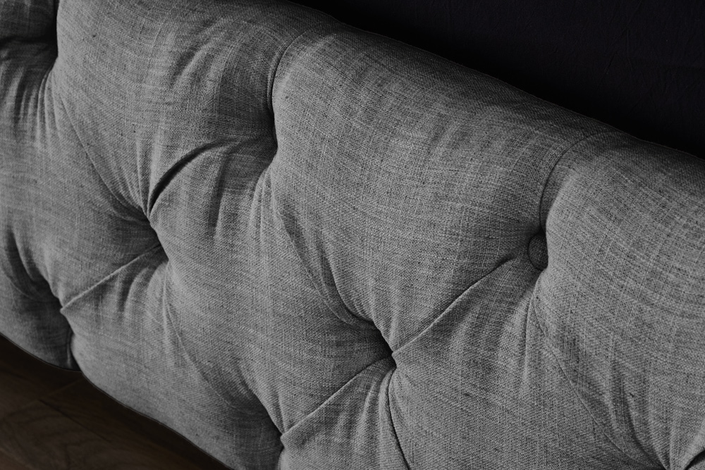 Design Boxbett PARIS 180x200cm grau Leinen Chesterfield Doppelbett