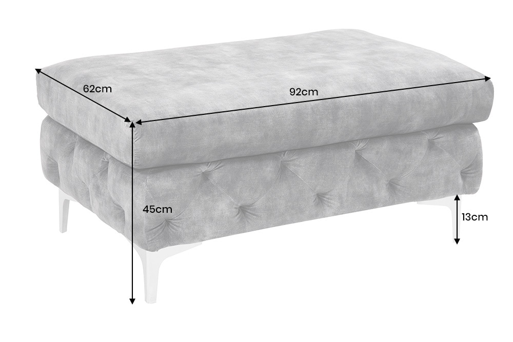 Chesterfield Hocker MODERN BAROCK 90cm dunkelgrau Samt Sitzhocker Fußhocker