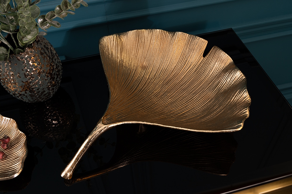 Dekorative Schale GINKGO 45cm gold handmade Metall