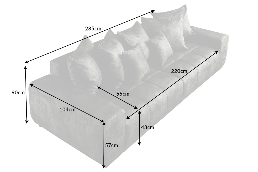 Big Sofa ELEGANCIA 285cm moosgrün Microfaser XXL Couch inkl. Kissen Federkern