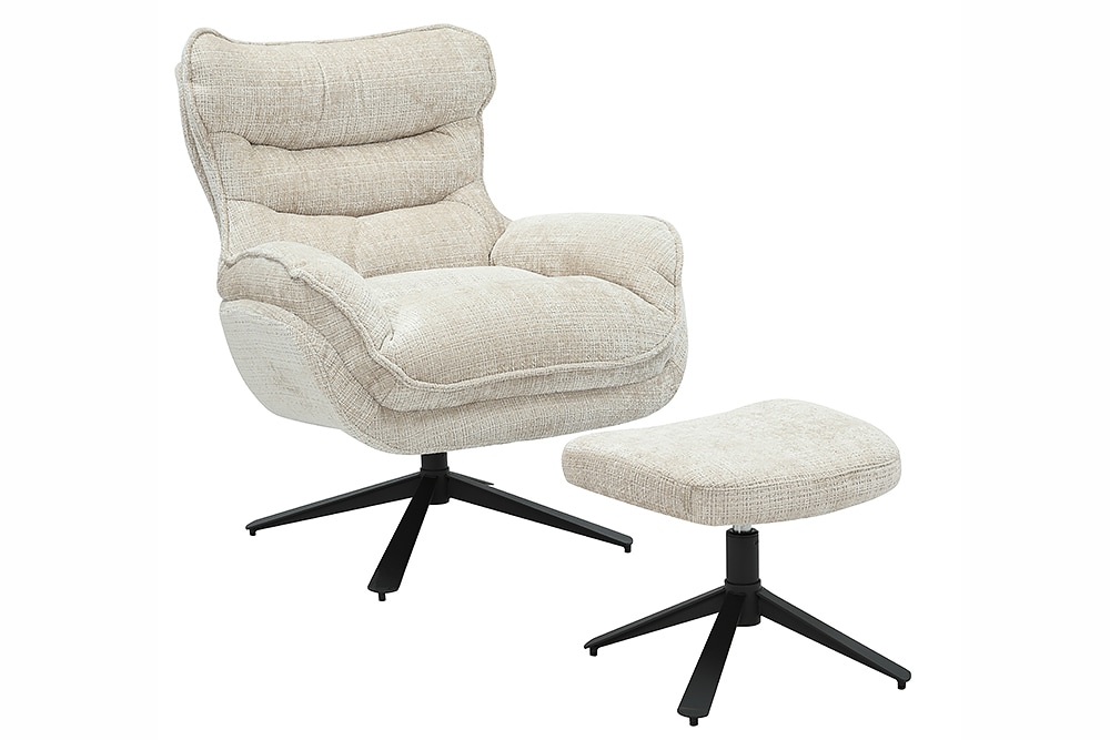 Drehbarer Sessel CLOUD champagner beige Chenille schwarz Metall