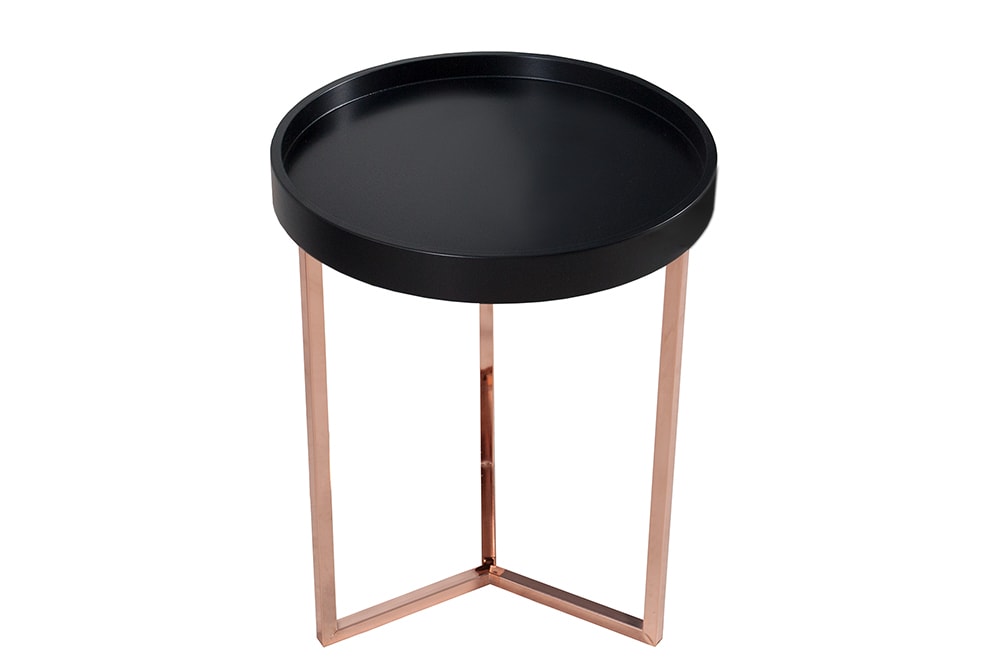 Extravaganter Beistelltisch MODULAR 40cm matt schwarz kupfer rund inkl. Tablett