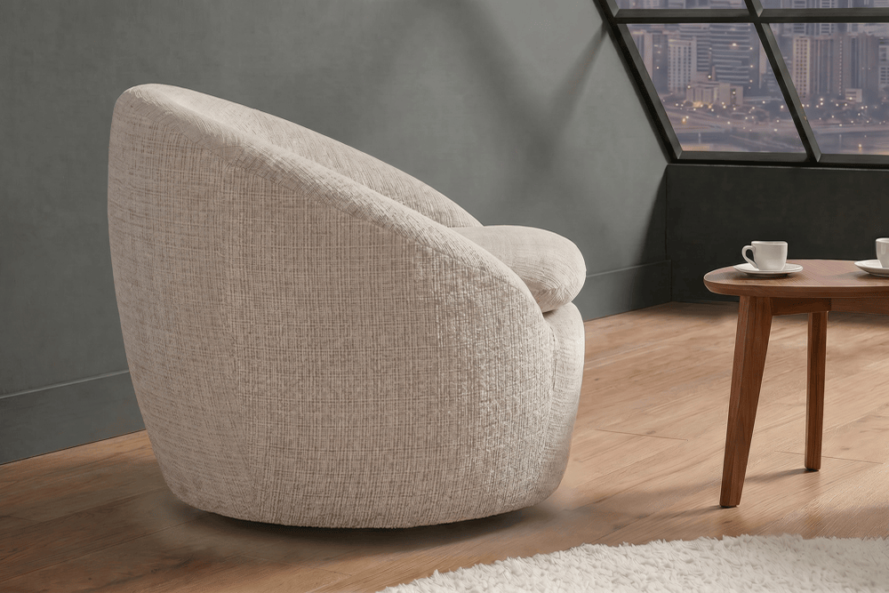 Drehbarer Design Sessel ALPINE beige Chenille Cremona 360° mit Armlehnen