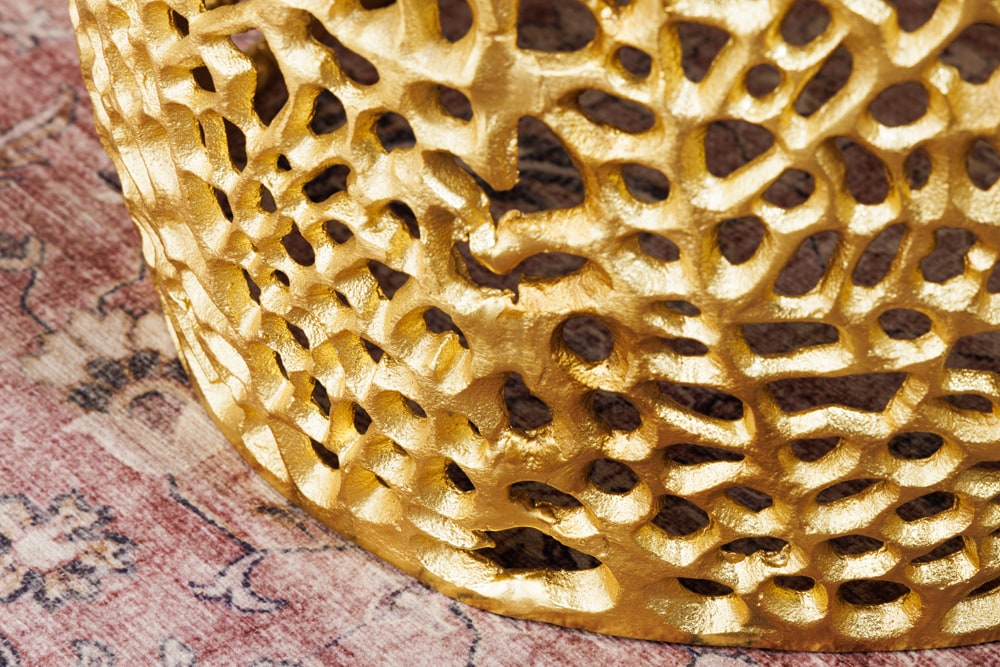 2er Set Filigraner Design Couchtisch ABSTRACT LEAF gold Akazienholz Handarbeit Metall rund
