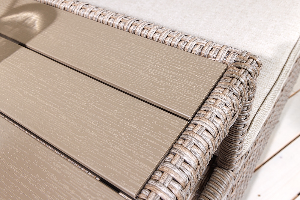 Moderne Gartenbank PORTOFINO 140cm natur beige Polyrattan Sitzbank mit Tisch wetterfest